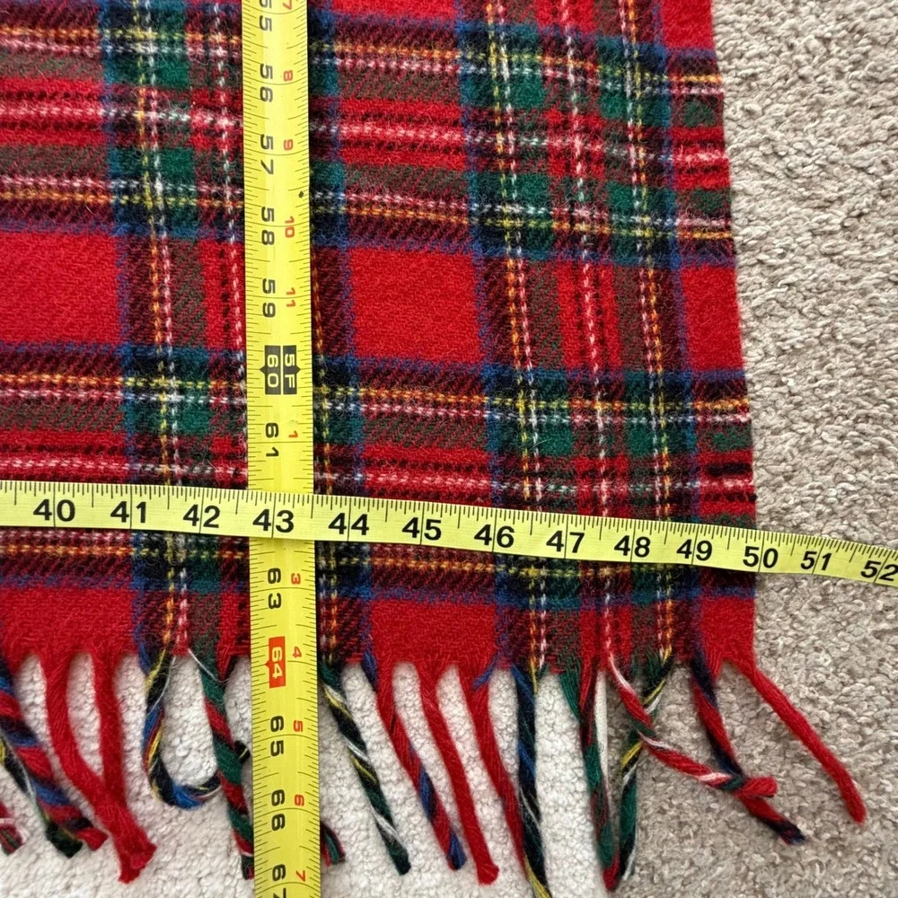 Lands End Coming Home Red Plaid Wool Throw Blanket Fringe USA Made 64X50